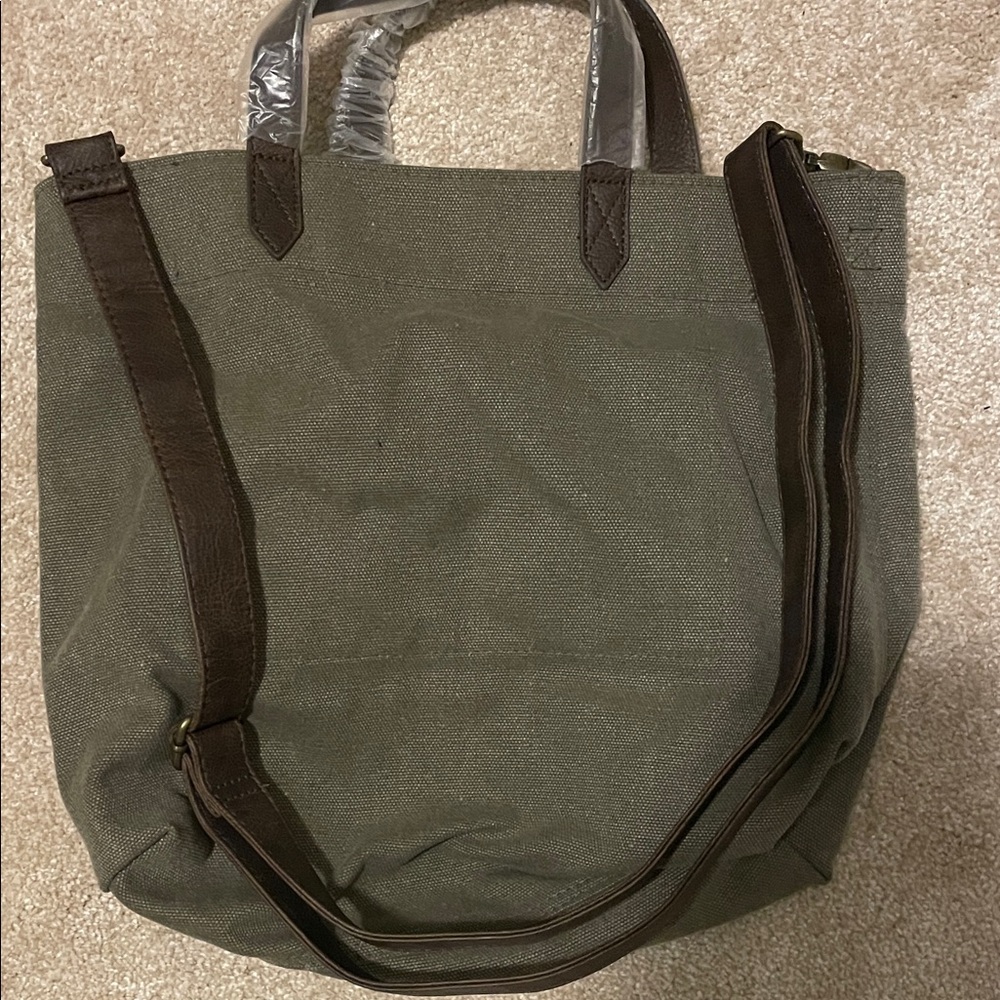 Canvas Tote Bag with Adjustable Strap - Olive Green